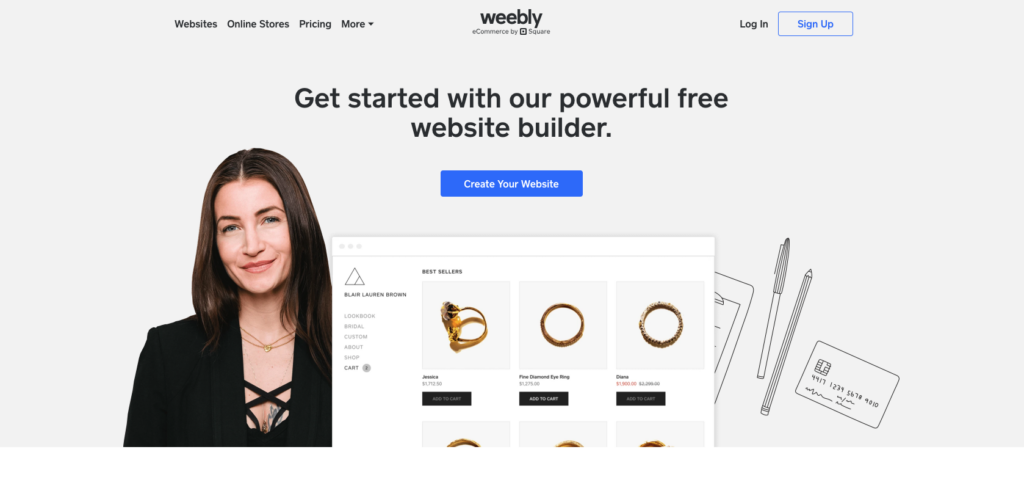 Screenshot of Weebly homepage